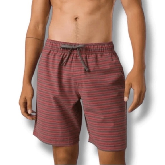 Prana | Men’s Boardshort Swim Trunks Elastic Waist Metric Short Medium Light Red - Picture 1 of 7